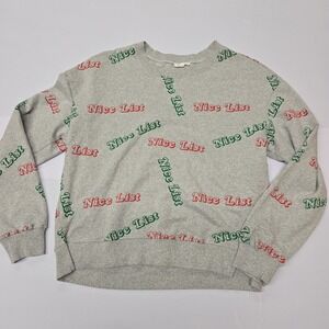 Recycle Threads Womens Gray‎ Nice List Christmas Crewneck Sweatshirt Size L